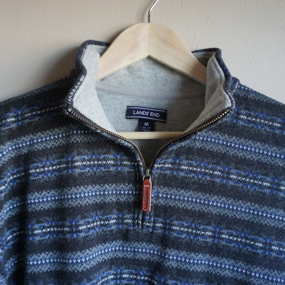 Lands' End Mens Medium Blue Striped Sweater - Picture 5 of 6